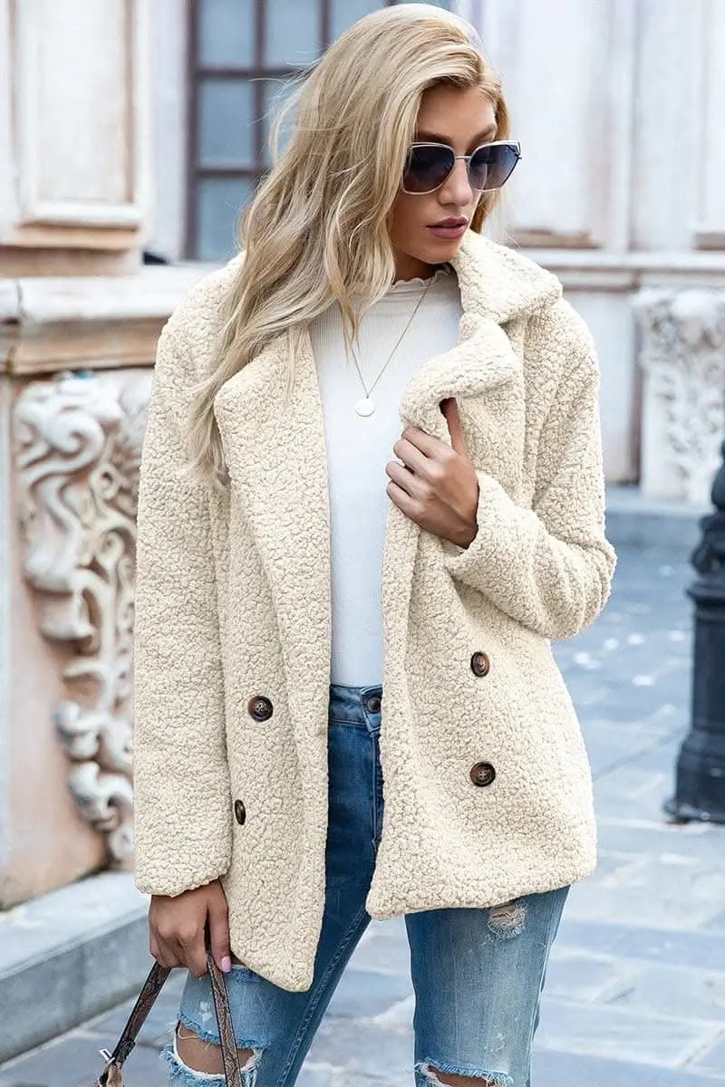 Chic lapel collar sherpa coat - Love Salve